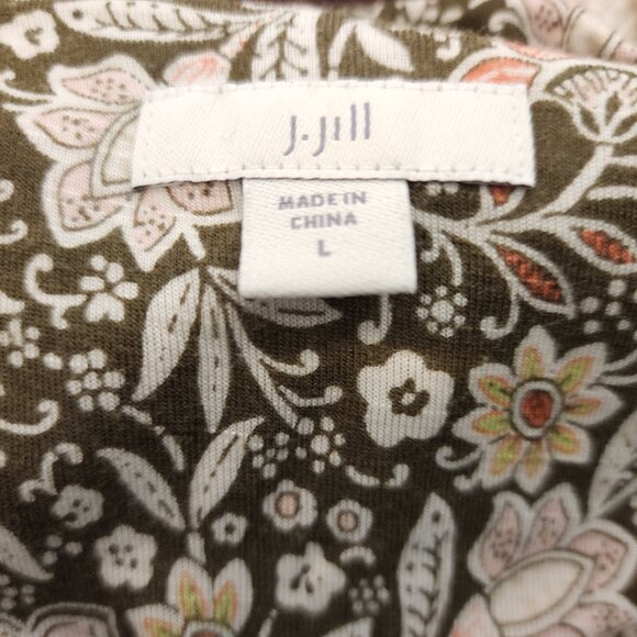 J Jill TierMaxi Floral Dress Women L Boho Khaki Green Slvless Cottage core Chic - Picture 2 of 14